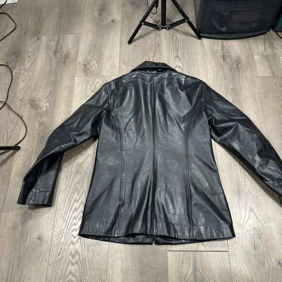 GAP Black Leather Jacket Womens Small Motorcycle Full Zip Y2K Vintage 2001 - Picture 7 of 9